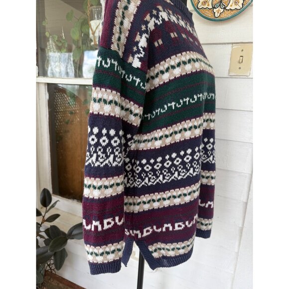 Vintage 80s Cotton Ramie Pull Over Sweater Novelty People Womens Small - Picture 9 of 12